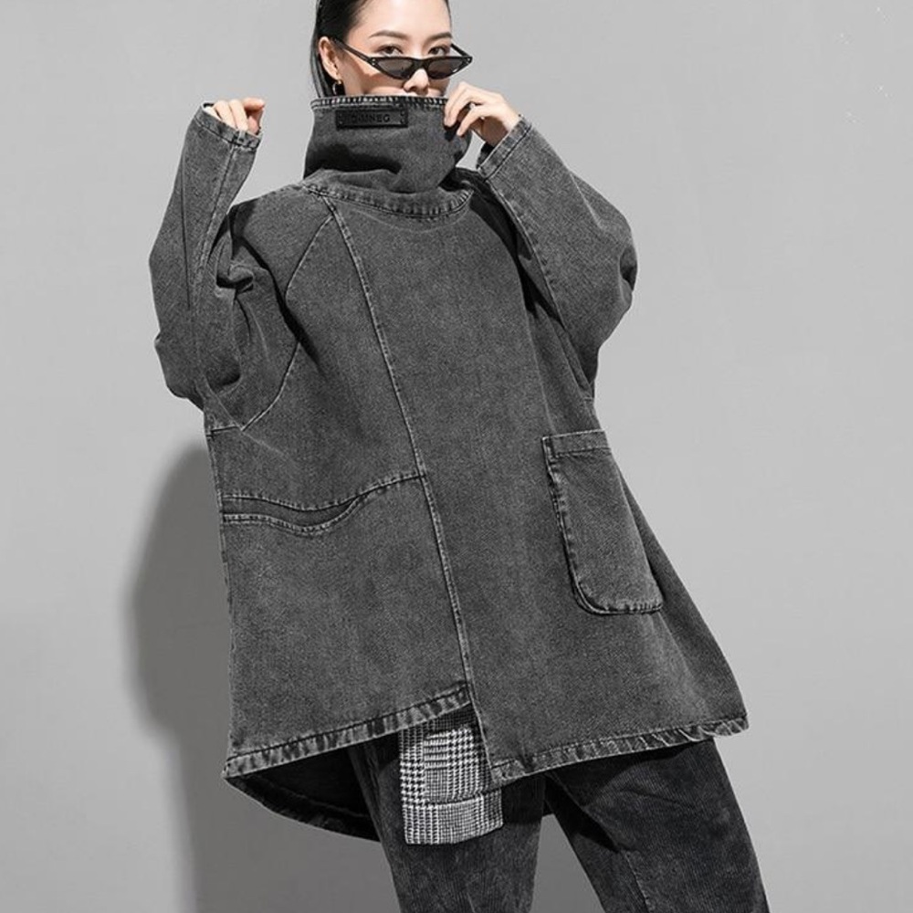 Gray Denim Turtleneck Sweatshirt